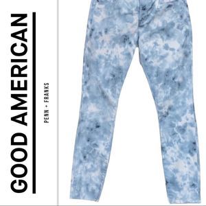 Good American Tie Dyed Jeans Raw Edge Hem Stretchy Material Size 0 NWT